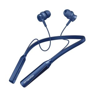 2/ear neckband bluetooth earphones with 10mm drivers,above 20 hours playtime, type c fast charging, neckband earphones with voice assistant blue