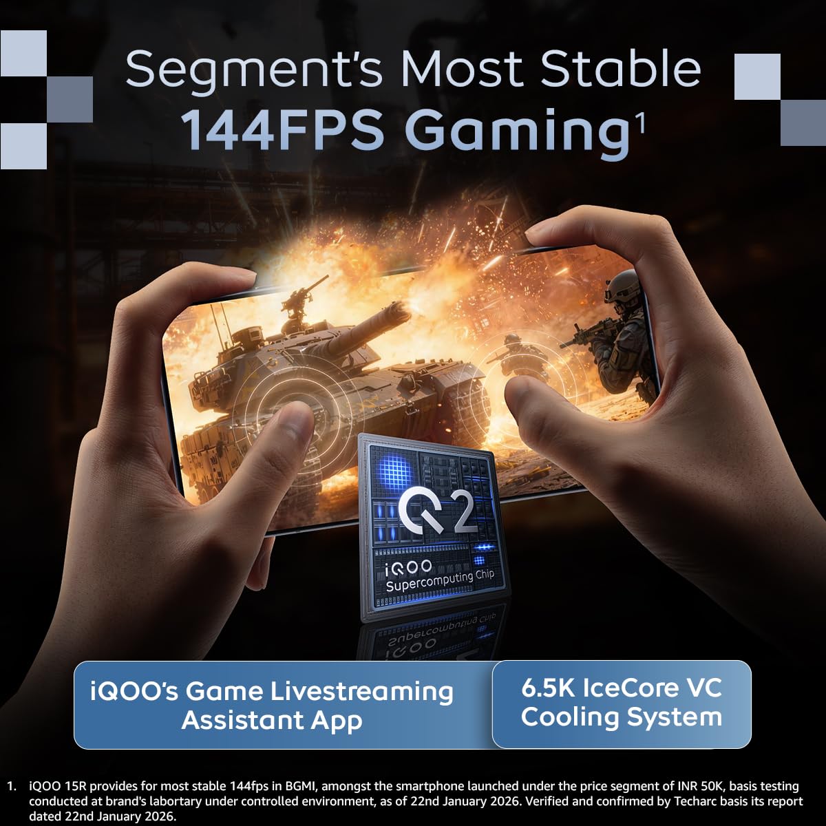 iqoo 15r (dark knight, 8gb ram, 256gb storage) | snapdragon® 8 gen 5 processor | india’s slimmest smartphone in 7600mah battery* | segment's most stable 144fps gaming*
