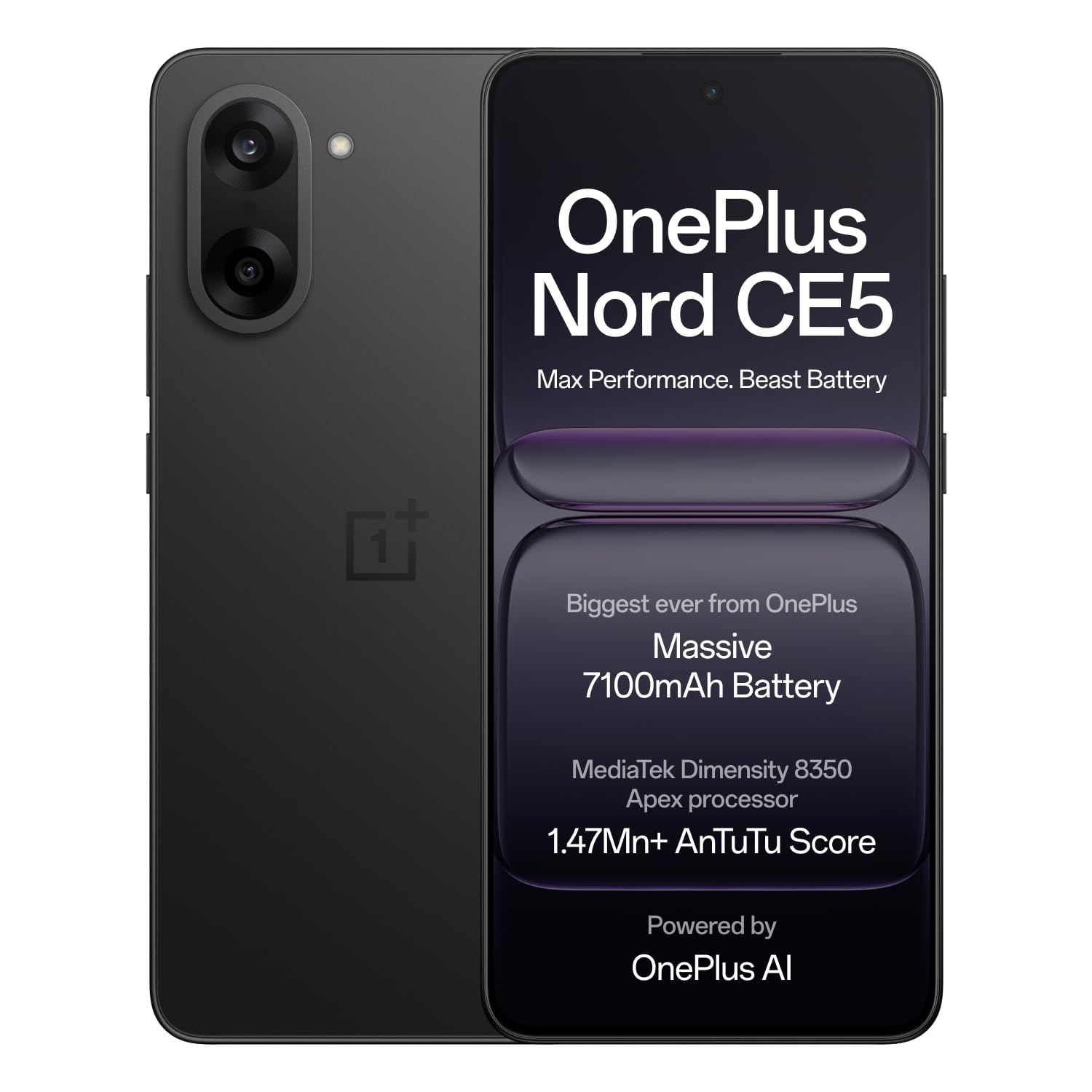 oneplus nord ce5 | mediatek dimensity | massive 7100mah battery | powered by oneplus ai | 128gb 8gb | black infinity