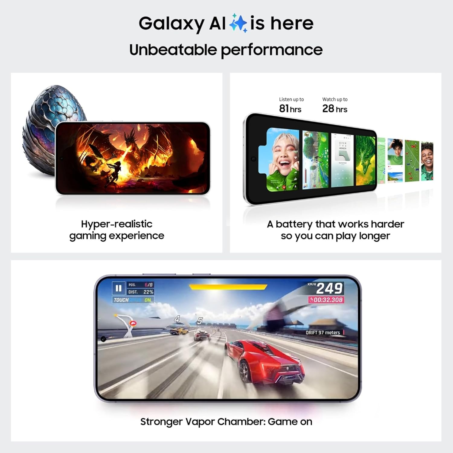 samsung galaxy s24 fe 5g ai smartphone (graphite, 8gb ram, 128gb storage)