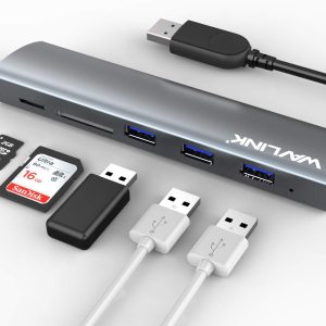 Wavlink High Speed Aluminum USB 3.0 3-Port USB Hub with 2-Slot SD/TF Card Reader Combo for Mac, Window, Linux