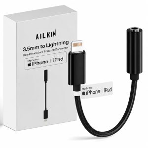 Basesailor Lightning to 3.5mm Headphone Adapter (Black) | Lightning to AUX Audio Jack Connector Converter Compatible for iPhone | Hi-Fi Sound Quality | Compact & Portable Design by AIL-KIN